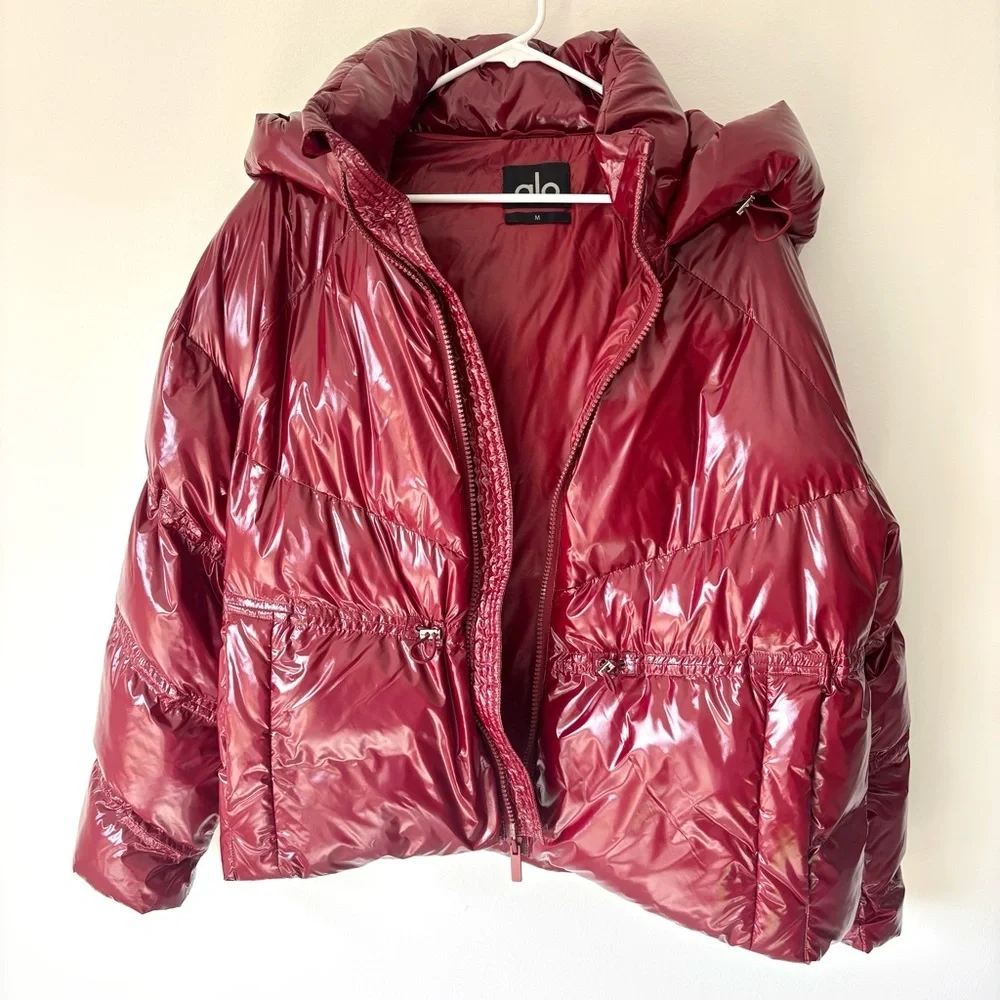 Alo Yoga Stunner Puffer Jacket Cranberry Red Winter Insulated Glossy Oversized
